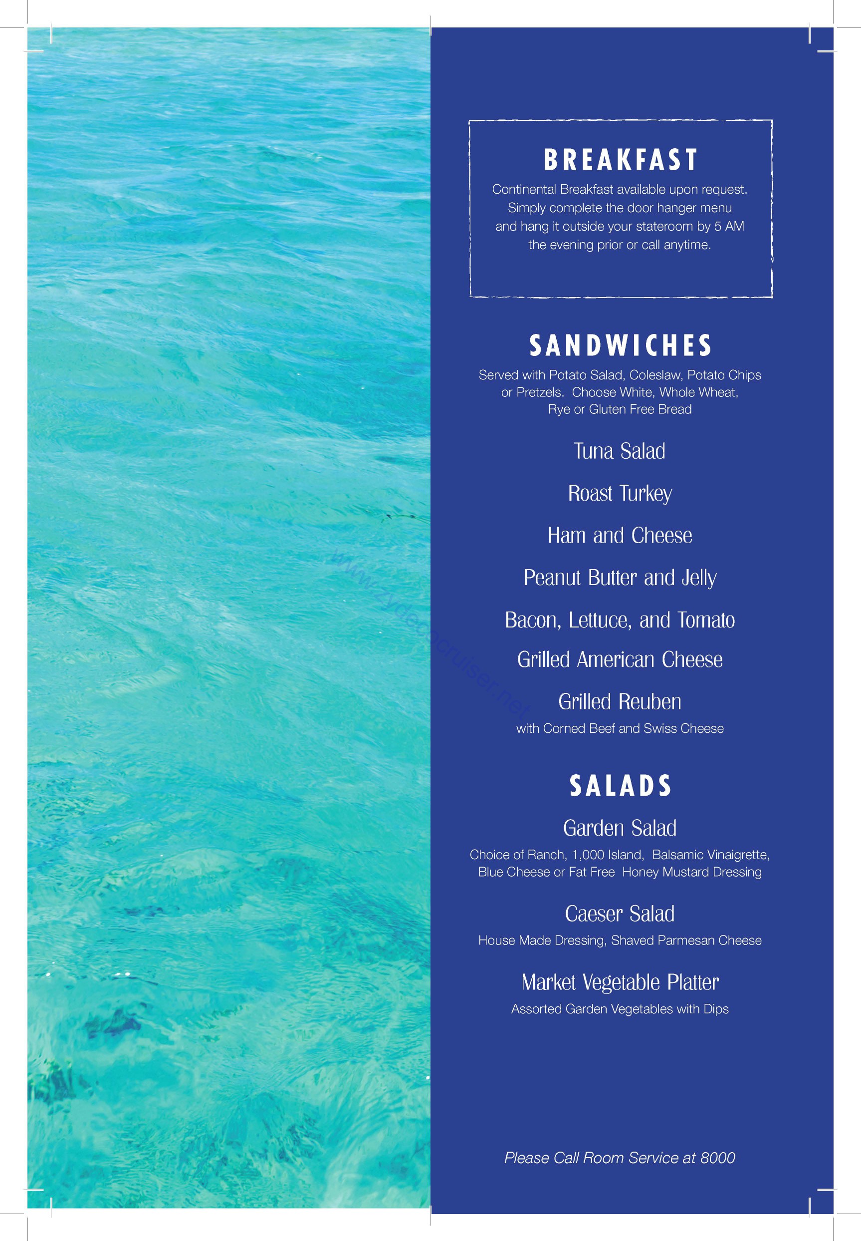 Carnival Vista Room Service Menu 2